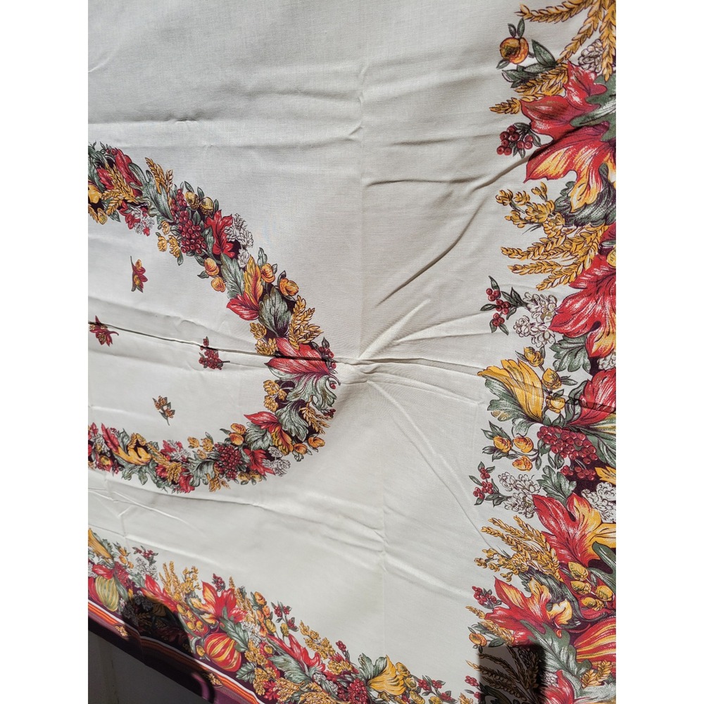 Vintage Kaufmanns Fall Harvest Tablecloth Floral Autumn Leaves Thanksgiving 90s